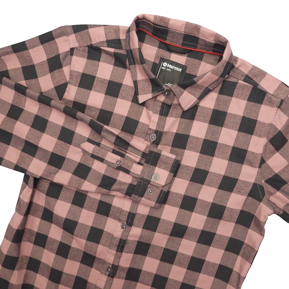 Marmot Shirt Womens M Pink Plaid Long Sleeve Button Front Pockets Casual